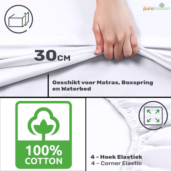 Hoeslaken 90x200 Katoen - Katoen Lisse - Comfort - Long Life - Wit