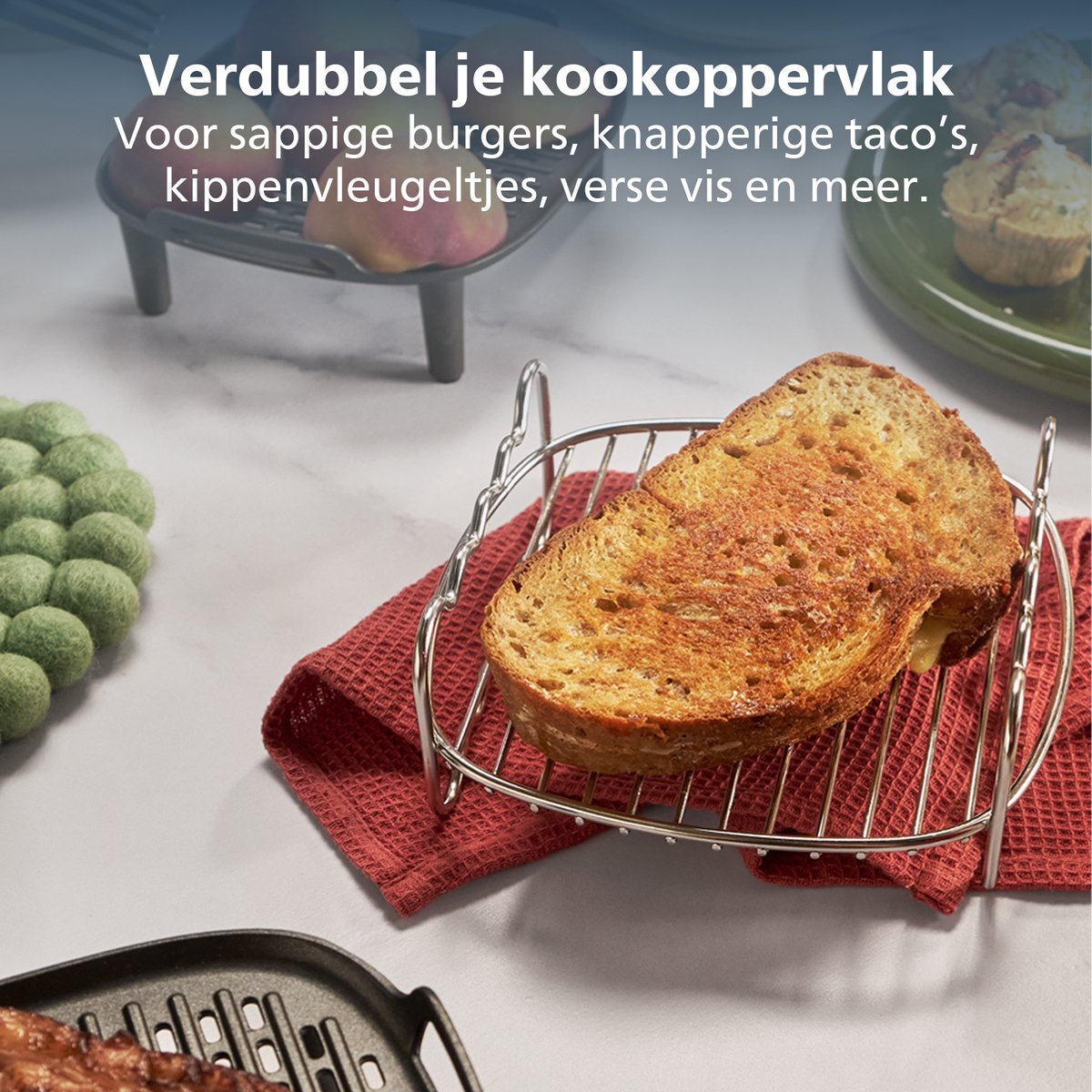 Philips dubbellaags rek Airfryer Accessoire - HD9904/01 - Geschikt voor Philips - 3,2 L dubbellaags rek met 7 muffinvormen — afbeelding 2