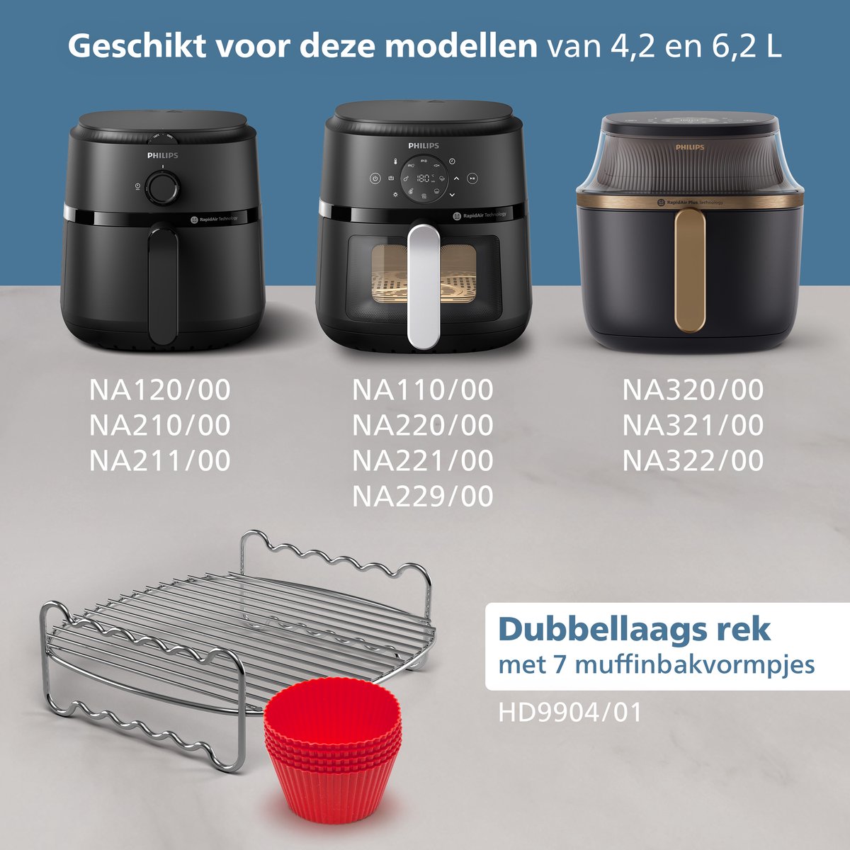 Philips dubbellaags rek Airfryer Accessoire - HD9904/01 - Geschikt voor Philips - 3,2 L dubbellaags rek met 7 muffinvormen — afbeelding 7