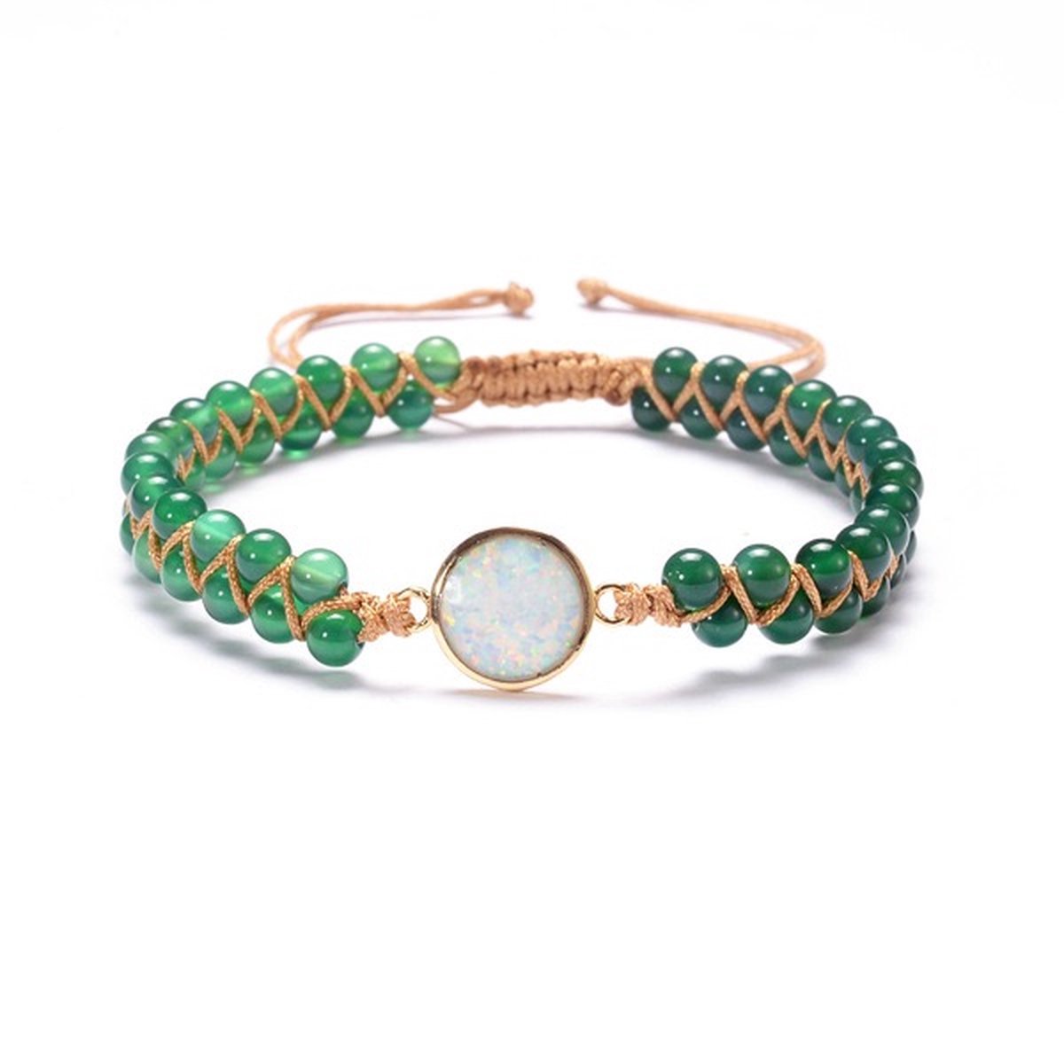 Nixnix® - Bohemian Armband - Groene Onyx kleur - Opaal kleurige steen