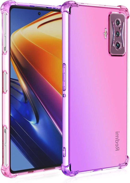 Foto: Allecto plus smartphonehoesje voor xiaomi poco f4 gt roze paars ultradun schokbestendig transparant anti vingerafdruk zachte siliconen beschermhoes