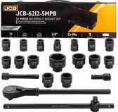 Bol.com JCB 21-delige 3/4" Slagmoerset – Cr-Mo Staal Slagvast Met Ratel en Verlengstukken aanbieding