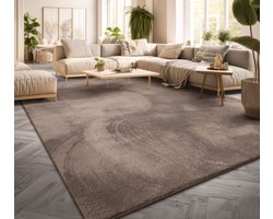 Woonkamertapijt eetkamer langpolig geometrisch design Scandi Moder 3D Uni 120 x 160 cm Rechthoek beige