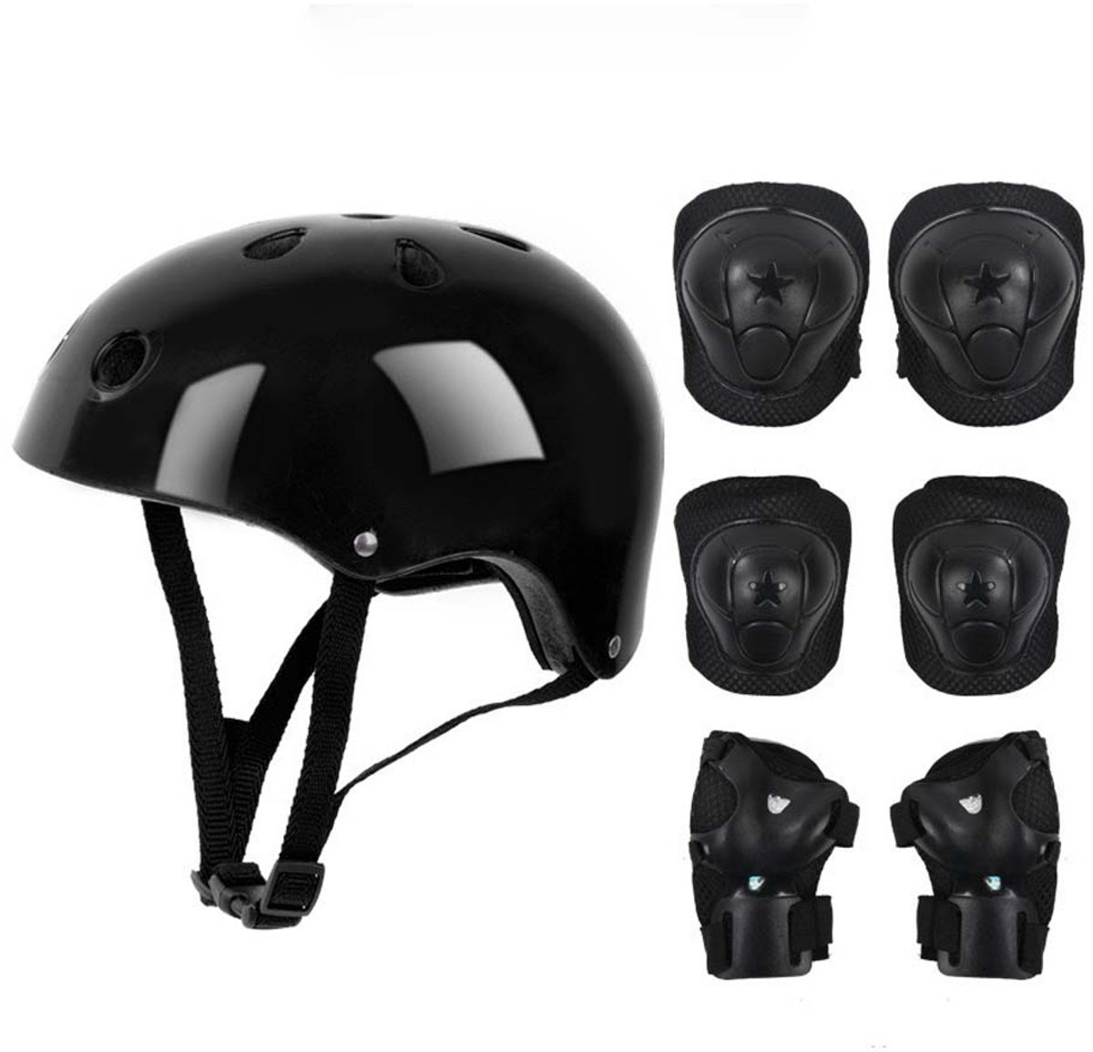SNQ Kinderhelm Met Kniebeschermers - Elleboogbeschermers En Polsbeschermers - 7 Stuks - Verstelbare Helm Voor Fietsen - Skates - Rollators - Geschikt Voor Kinderen Van 3-12 Jaar - zwart