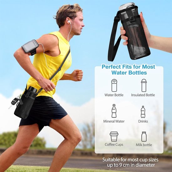 1 x waterflessentas, verstelbare riem, perfect voor strand, wandelen, kamperen en outdoorsporten, duurzaam en antislip materiaal, zwart — afbeelding 2