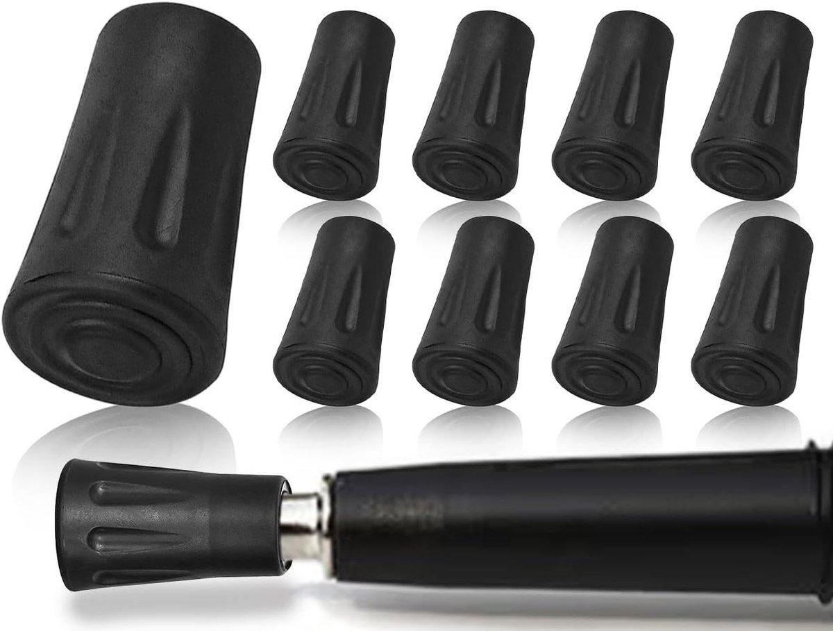 Allecto Plus - Wandelstokken met rubberen buffer en rubberen stopper - Set van 8 stuks - Geschikt voor Nordic Walking - Zwart.