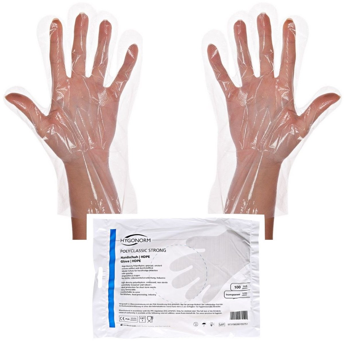 Hygonorm plastic handschoen wegwerp transparant HDPE - 100 stuks - maat L