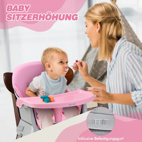COSTWAY 6-in-1 babystoel, kinderstoel, eetkamerstoel, leertafel & bouwsteentafel & kinderzitgroep, kinderstoel met veiligheidsgordel en afneembaar dienblad, babystoel, combi-kinderstoel van Merkloos — afbeelding 5