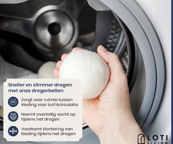 Loti Living Balles de séchage Wit - 6 balles de séchage - 100 % laine de mouton - Balles de séchage avec sac de rangement