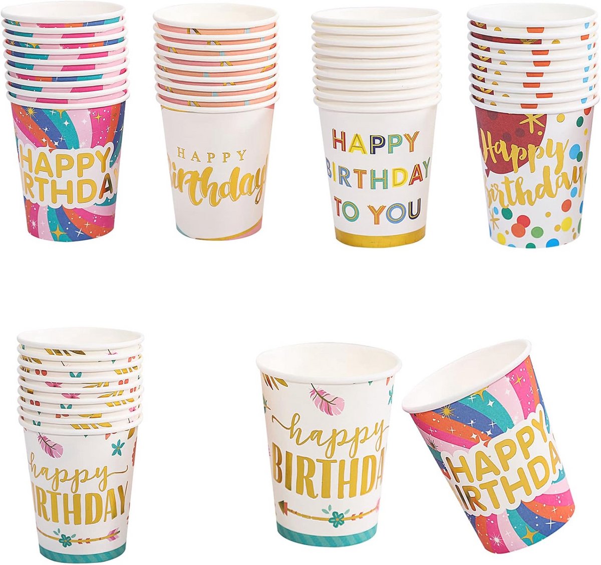 Image of 50 Gekleurde Papieren Bekers voor Verjaardagsfeesten - 250 ml - Ideaal voor Koude en Warme Dranken