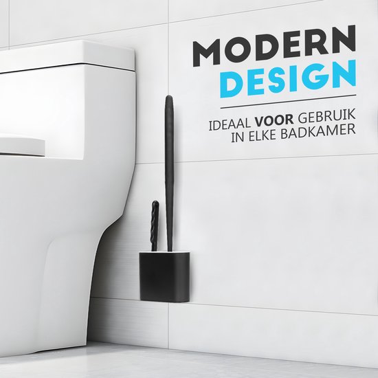 Brosse de toilette Lopoleis - brosse de toilette - fond fermé - brosse de toilette avec nettoyeur de bord - Siliconen - Zwart - brosse de toilette avec support - autoportante - suspendue - brosse de toilette et support