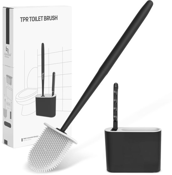 Brosse de toilette Lopoleis - brosse de toilette - fond fermé - brosse de toilette avec nettoyeur de bord - Siliconen - Zwart - brosse de toilette avec support - autoportante - suspendue - brosse de toilette et support