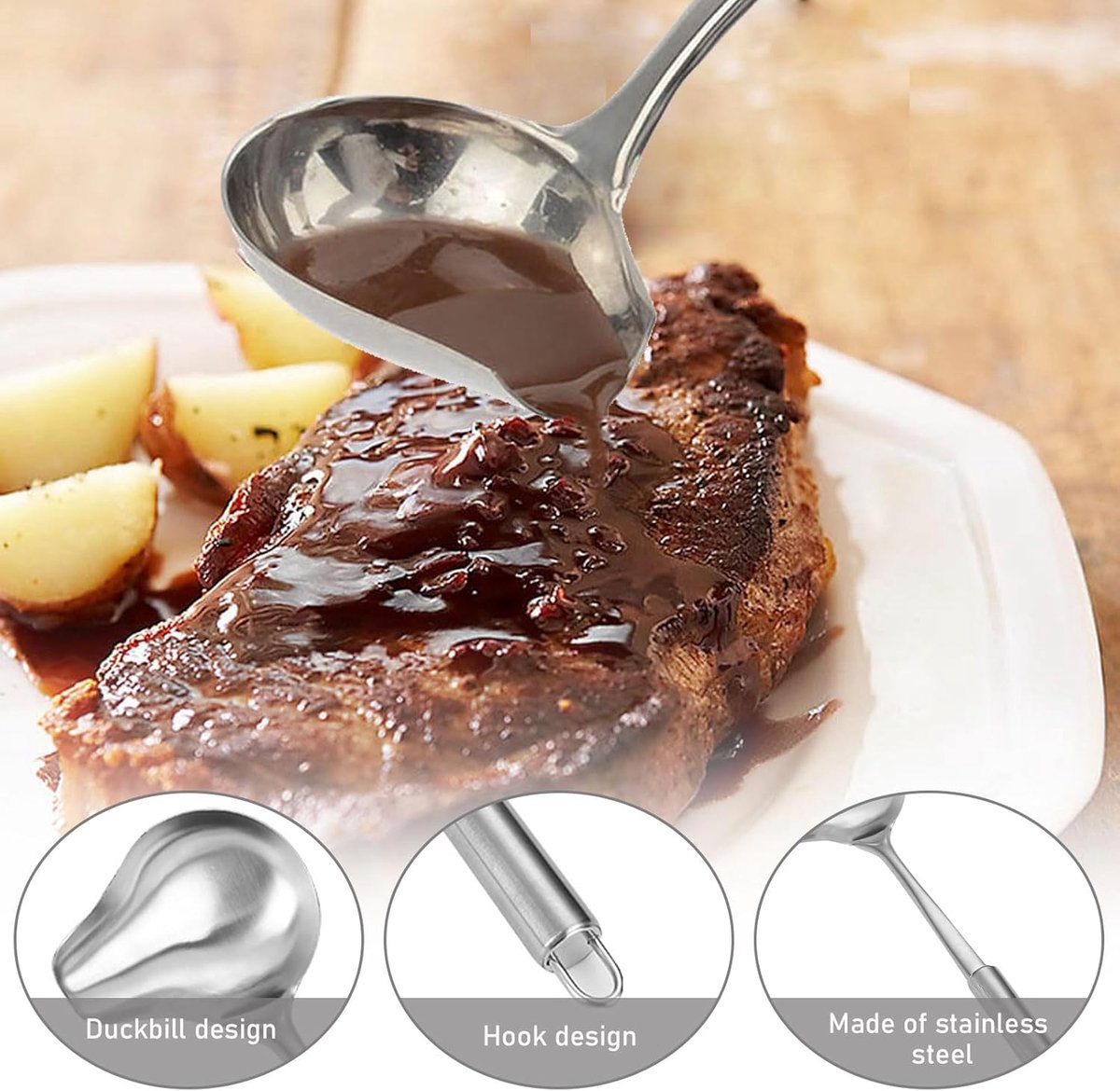 YUXIANLB 20 cm kleine jus pollepel roestvrij staal kleine pollepel sauslepel voor het lepelen van sauzen of jus, serveren soep (zilver YUXIANLB 20 cm kleine jus pollepel roestvrij staal kleine pollepel sauslepel voor het lepelen van sauzen of jus, serveren soep (zilver