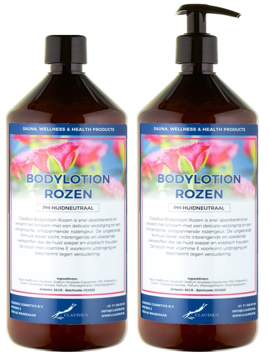 Bodylotion Rozen 1 Liter - met gratis pomp - set van 2 stuks