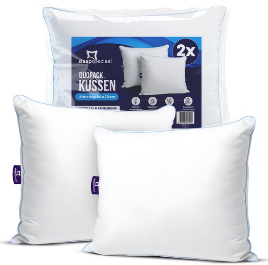 Slaapspeciaal Hoofdkussen - Hoofdkussen Set van 2 - Hoofdkussen Nekklachten | 60x70 cm - Hotelkwaliteit Hoofdkussens - Geschikt voor rug-, zij- en buikslapers - Katoenen Tijk - 30 Dagen Proefslapen