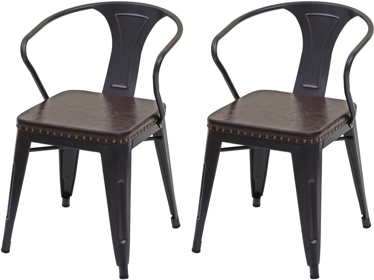 Set van 2 eetkamerstoel MCW-H10d, stoel keukenstoel Chesterfield metaal imitatieleer industriële gastronomie ~ zwart-bruin