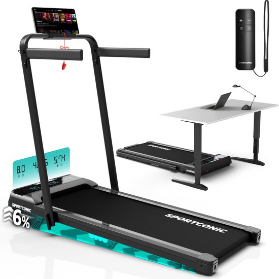 Sportconic Loopband 1-12km/u – Walking Pad – Loopband Inklapbaar – Wandelband – Met Hellingfunctie – Incl. Tablethouder en Afstandsbediening