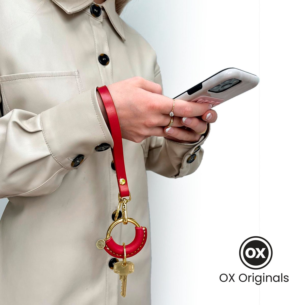 OX Originals - Polsband Collectie - Sleutelhanger - Rood - Goud