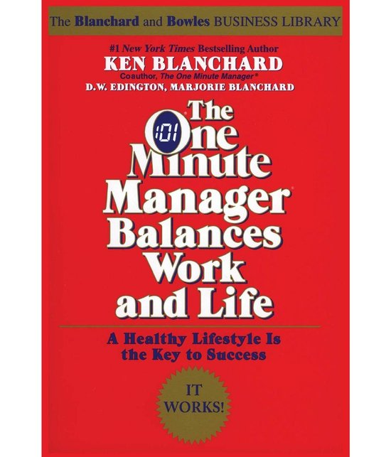 Boek 'The One Minute Manager Balances Work and Life' van Ken Blanchard, D.W. Edington en Marjorie Blanchard. Rode kaft.