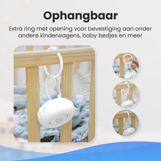Zevio Go White Noise Machine Baby - Witte Ruis Apparaat - Met Huilsensor - Inclusief Flexibele Ring - Wit — afbeelding 3