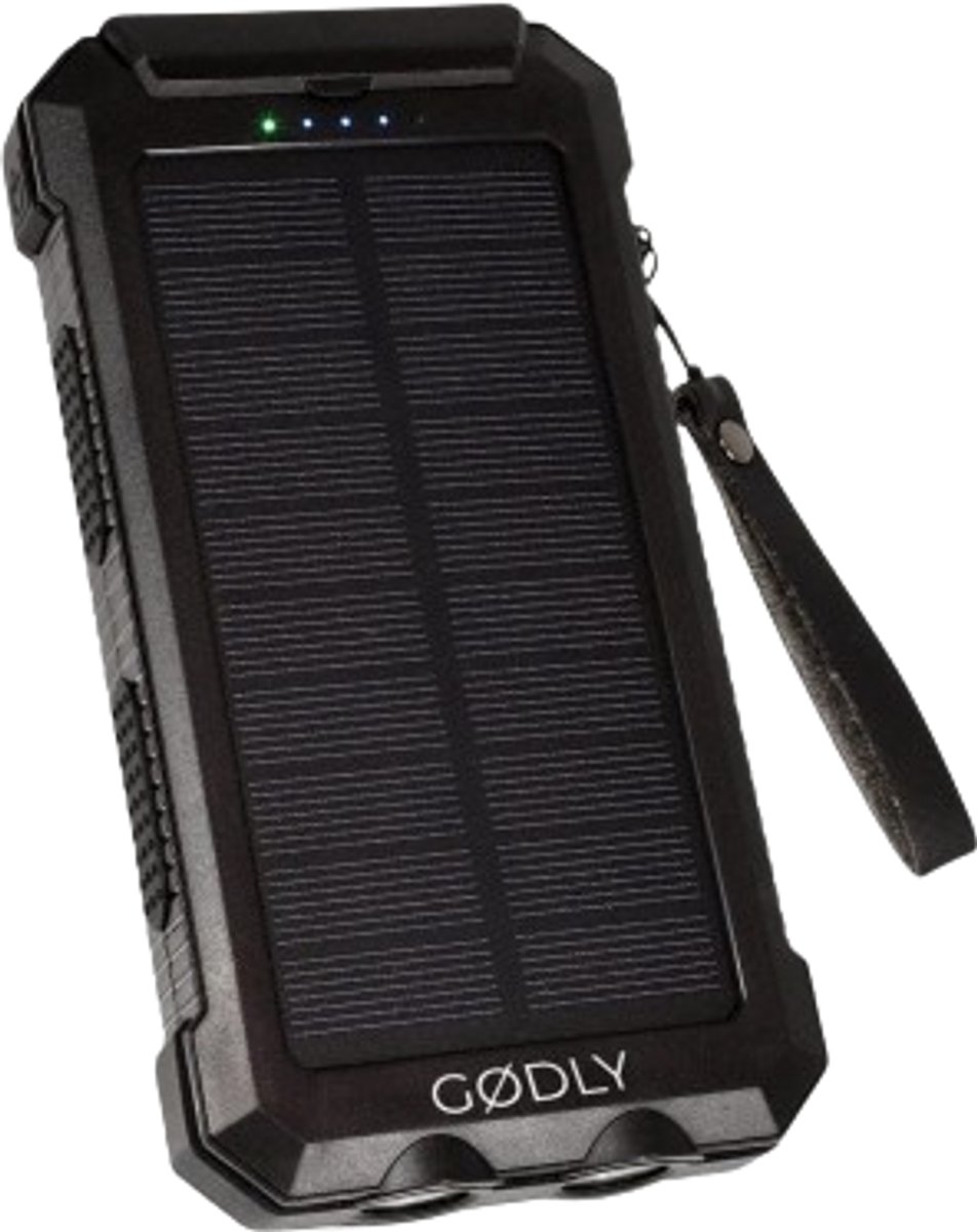 GØDLY® - Solar Powerbank - Solar Charger - Powerbank Zonneenergie - 30000 mAh - 5 poorten - Noodpakket - 2023 Model