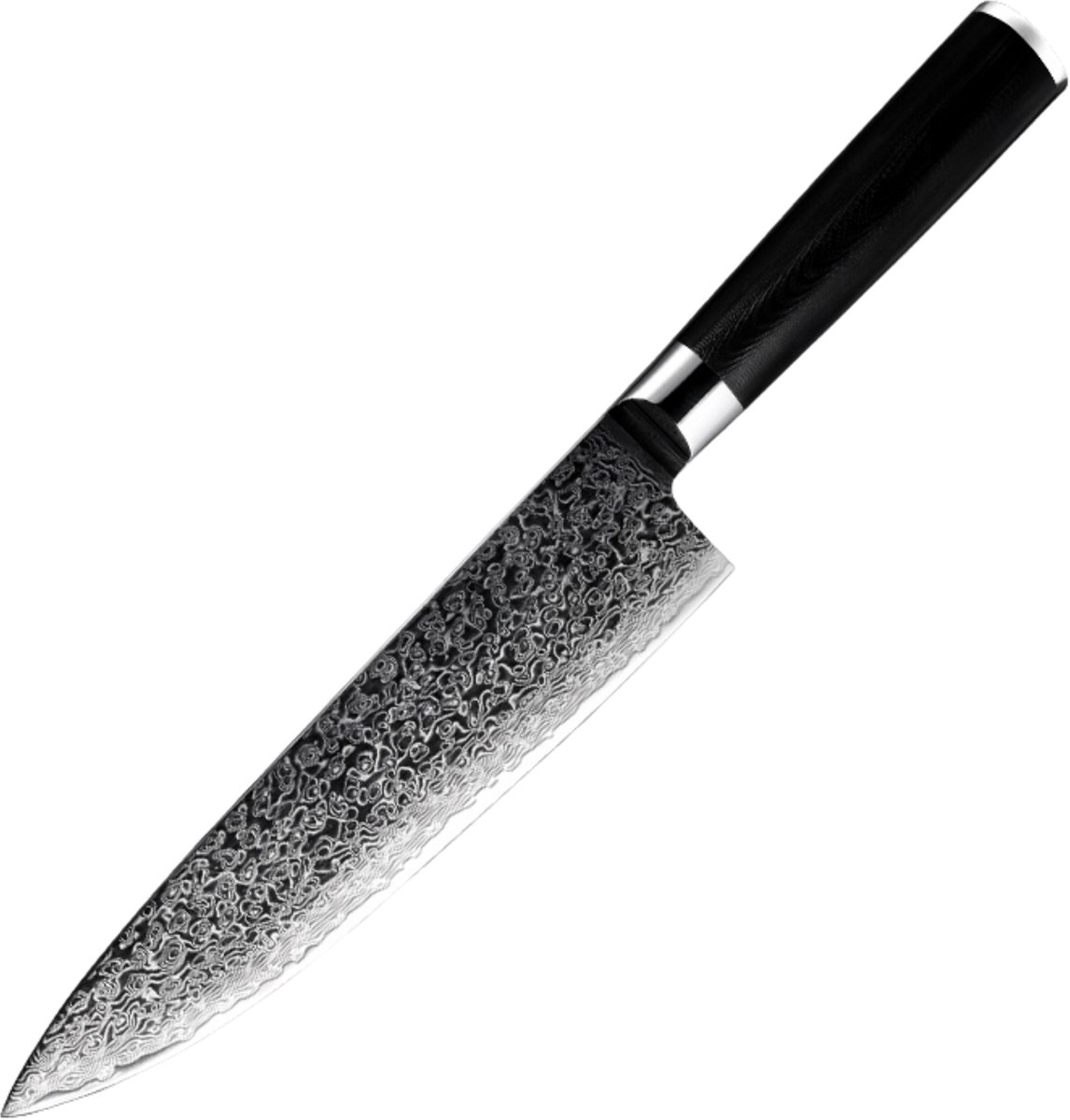 Dastium Home - 67-Laags Damascus Staal Koksmes 20CM - Damaststaal Keukenmes - Japans Mes van Echt Damascus Staal - Met Ergonomisch Zwart Handvat