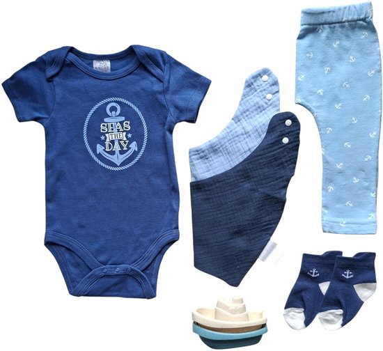 Kraamcadeau pakket - unisex - blauw - sailor - bootjes - Kraammand - Babycadeau - zeilen - Babyshowercadeau - legging van BamBam — afbeelding 3
