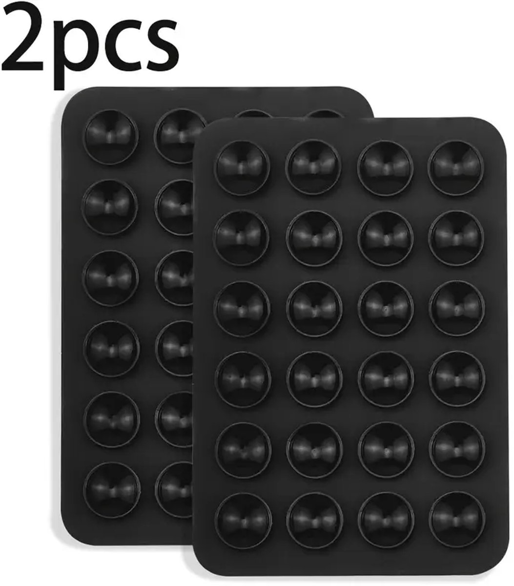 2 Stuks Herbruikbare Zuignap Telefoonhouder – 24 Sterke Zuignappen – Dubbelzijdige Sticker – Voor Glas, Spiegels & Smartphones – 5.3x7.5 cm – Zwart