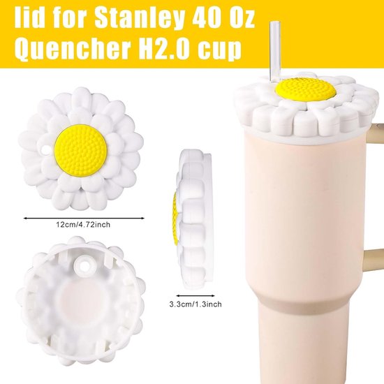 Allecto Plus - Dustproof deksel voor beker - 12x12x3.2cm - siliconen deksel - 40 Oz beker deksel - alleen geschikt voor Stanley Quencher H2.0 beker - decoratieve beker accessoires (wit) — afbeelding 2