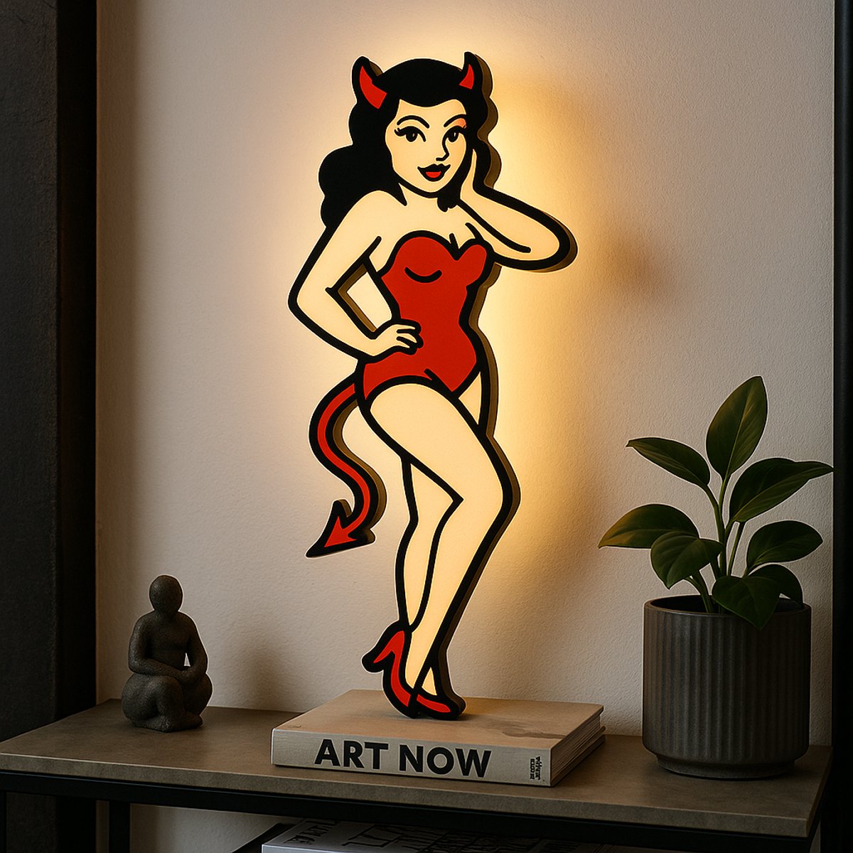 Tattoo Lightbox Pin Up Girl Devil – LED Wandlamp Old School Tattoo Stijl – Origineel Cadea