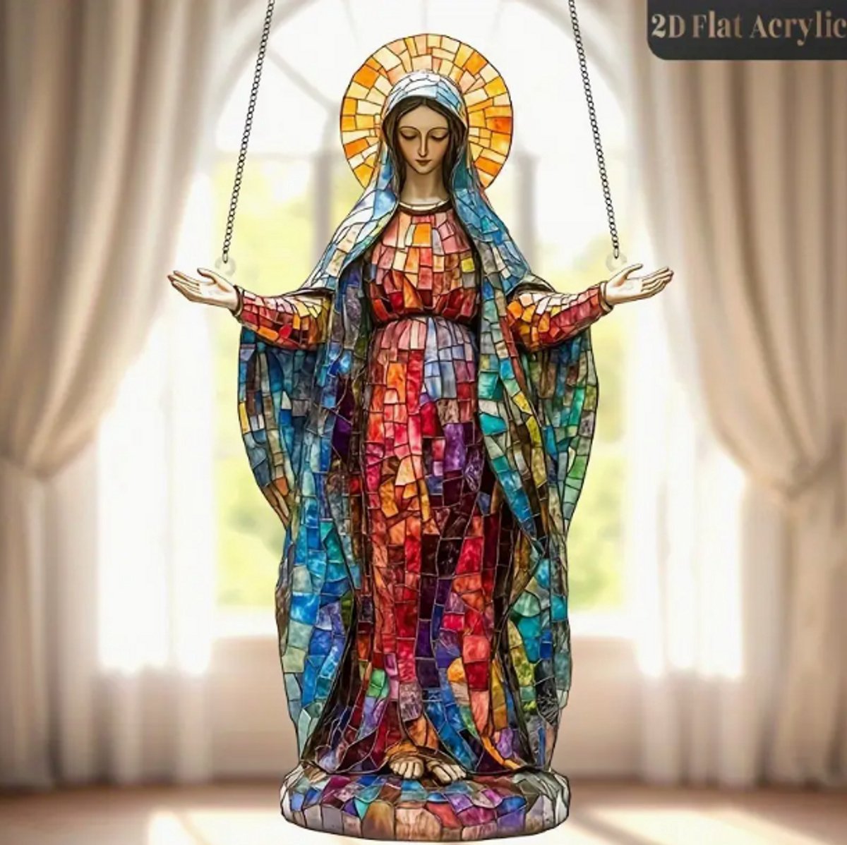 Raamhanger Maria - Maagd Maria Zonnevanger 20cm. - Glas in Lood effect