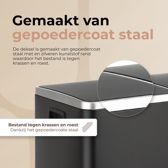 O'DADDY® Prullenbak – Afvalbak - Prullenbak 60 liter - Pedaalemmer – Vuilnisbak - Prullenbak 2 vakken - Prullenbak afvalscheiding – Afvalbak afvalscheiding - 2 Binnen emmers - Soft-Close - Inclusief 15 Afvalzakken - Zwart