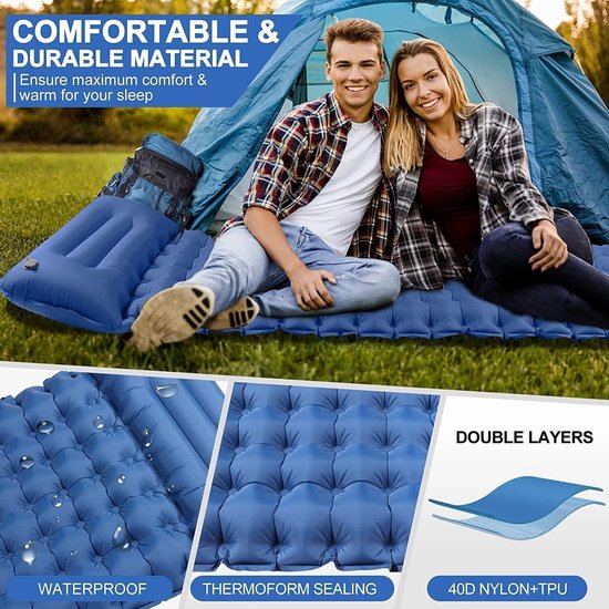 Luchtbed - Slaapmat - Campingbedje - Slaapmatten - Luchtbed met Ingebouwde Pomp - Slaapmatje - 1 Persoons - Oranje + marineblauw van Merkloos — afbeelding 5