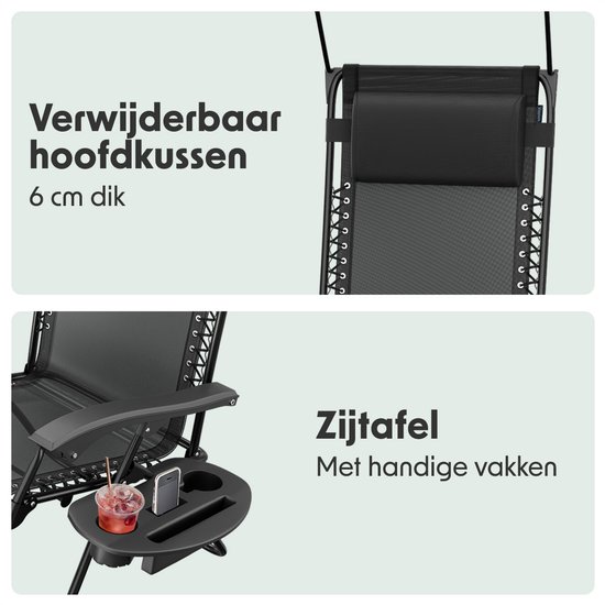 LifeGoods Opvouwbare Tuinstoel - Verstelbaar Zonnescherm - Ligstoel Tuin - 30°-90° Verstelbaar - Metaal - Zwart van Merkloos — afbeelding 5