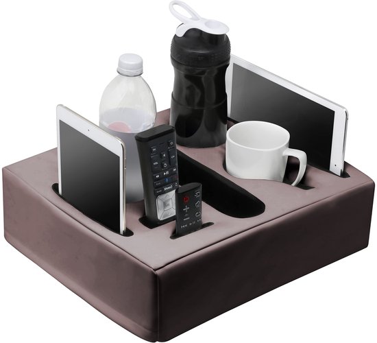 Orivin Opvouwbare tafel met armleuningen voor op de bank, milieuvriendelijk, bekerhouder voor op de bank, tafel met armleuningen voor op de bank voor drankjes en snacks