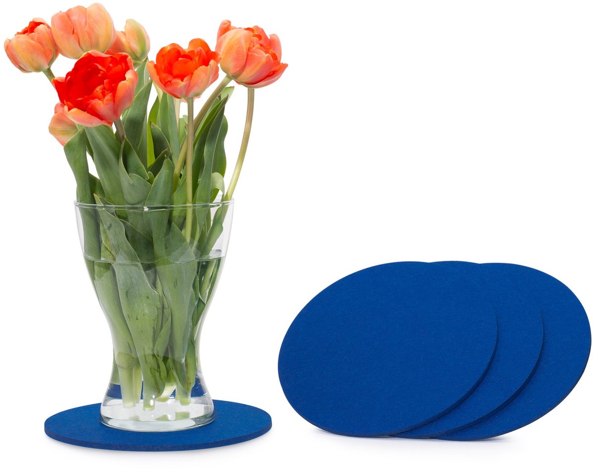 FILU vilten onderzetters rond 25cm verpakking van 4 (kleur selecteerbaar) blauw - onderzetters van vilt voor tafel en bar als glasonderzetters/drankonderzetters voor glas en glazen
