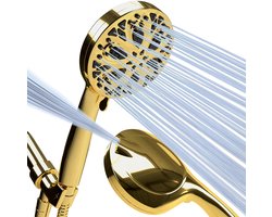 Sparkpod 10-standen hogedruk douchekop - Luxe 5" handdouche met hoge doorstroming en hogedrukstralen - Premium roestvrijstalen slang en beugel inbegrepen (Egyptisch goud)