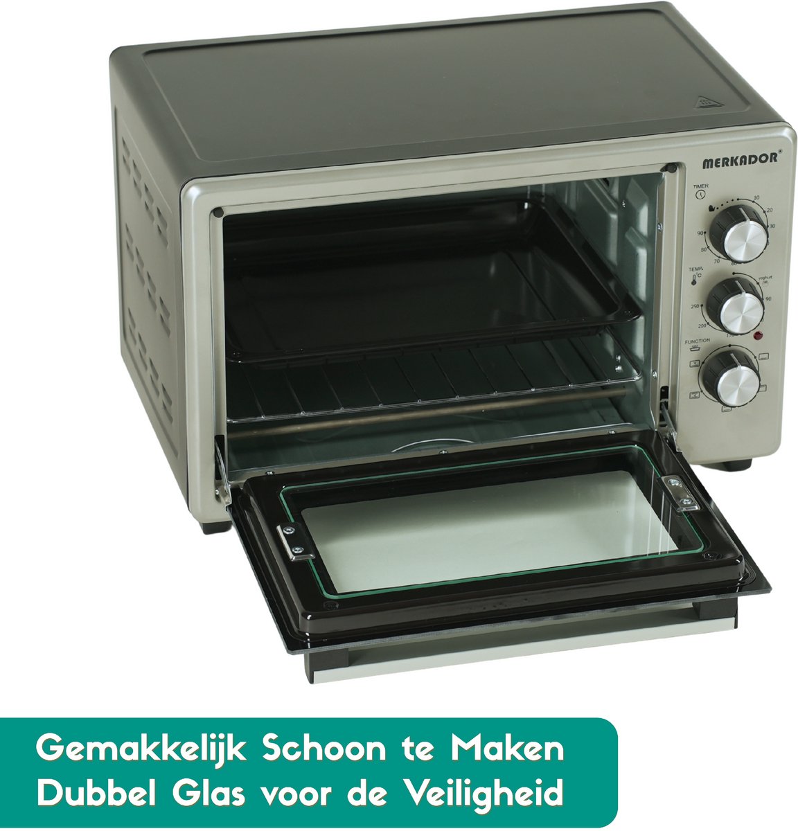 Merkador Mini Vrijstaande Oven - 25 Liter - 1500 Watt - Hetelucht - Kruimelbak - Grijs / Zwart - Mini Oven – foto 3