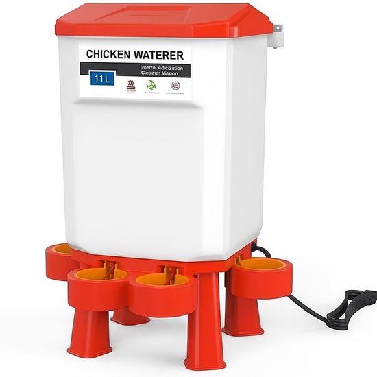 UniEgg® XL Premium Verwarmde/Anti-vorst Drinker 11 Liter (Rood) - automatisch en innovatief , inclusief ophangset en poten - drinkbak kip en ander pluimvee of gevogelte - verwarmd - anti-vorst