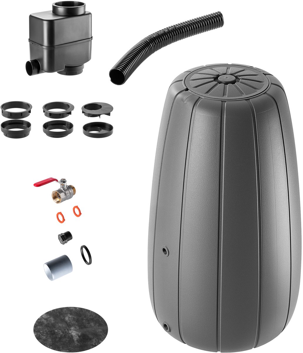KADAX Regenton 200 liter, regenwatertank met regenverzamelaar en kraan, vorstbestendig, regenvat van kunststof, regenwatertank voor tuin (antraciet)