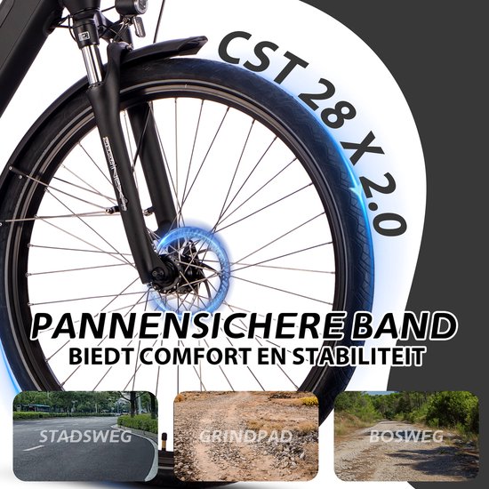 SAXXX Elektrische Fiets PREMIUM SPORT TRAPEZ - 522Wh Verwijderbare Accu - 100 km Actieradius - Middenmotor 250W - Shimano Deore 10-speed - 28 Inch Wielen - Hydraulische Schijfremmen - Aluminium Frame - Elektrische Stadsfiets - Zwart van Saxxx — afbeelding 5