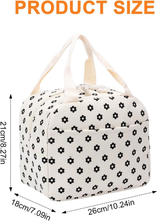 Lunchtas - Geïsoleerde tas - Herbruikbaar - Lekvrije koeltas - Geschikt voor volwassenen en kinderen - Lunchboxtas voor werk - school - BBQ en picknick - Beige met bloemen van Merkloos — afbeelding 2