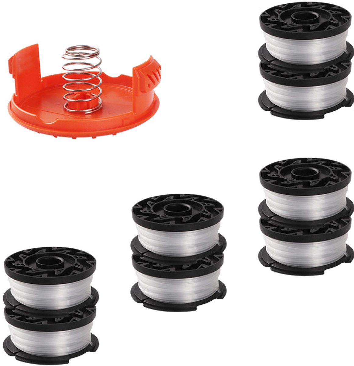 Vervangende spoel geschikt voor Black & Decker grastrimmer/kantensnijder - AF-100 30 ft 0,065" Automatisch toevoerende onkruidverdelger navullingen Vervangende spoelen (8 spoelen, 1 dop, 1 veer)