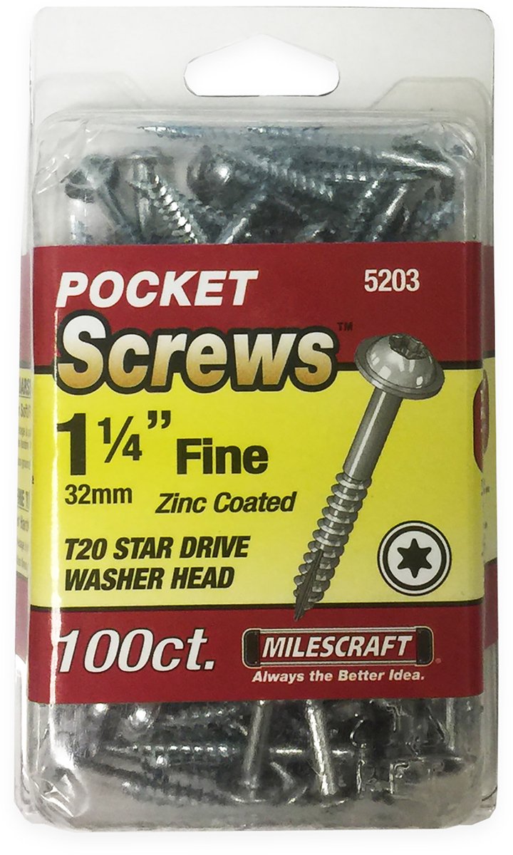 Milescraft Pockethole schroeven Washer Head, T20, fijn, 32 mm, zink gecoat, 100 stuks