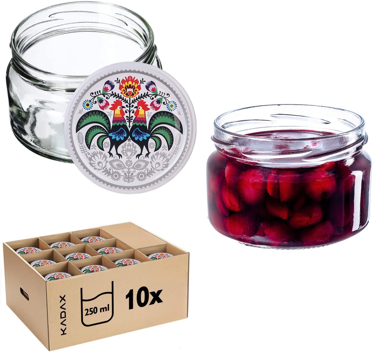 Denia Weckpotten 250ml 10st 82mm + Deksel "Folklore met Haan"