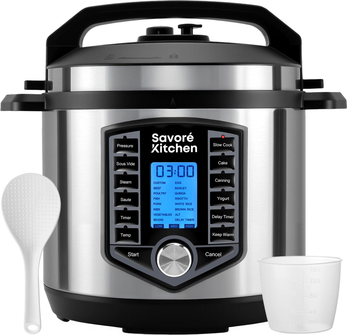 Savoré Kitchen Pressure Cooker – 6L – PFAS Vrij – Snelkookpan, Rijstkoker, Slowcooker, Stomer & Sous-vide in één – Multicooker