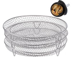 Geschikt voor 7-8 inch Airfryer-accessoires- 3 stapelbare roosters voor instant vortex- Nuwave Airfryer- Ninja Foodi Grill- meerlagig grillrooster van roestvrij staal 304- geschikt voor 5-8 liter Airfryer-oven