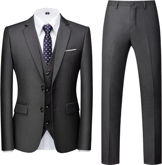Allthemen Blazer voor heren met twee knopen en split achter, effen kleur, zakelijke jas, Rood, M