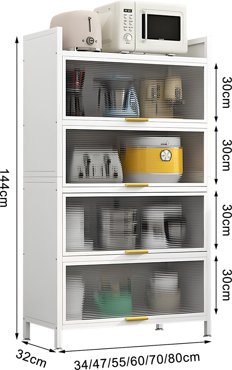 FOXSPORT Keukenkasten - Vrijstaande Keuken Opbergkast - Keukenonderkasten met opklapbare deuren - Dressoir - Kast - Keuken - Huiskamer - Wit - 60x32x144cm — cadeau in Cadeau-ideeën - foto 7