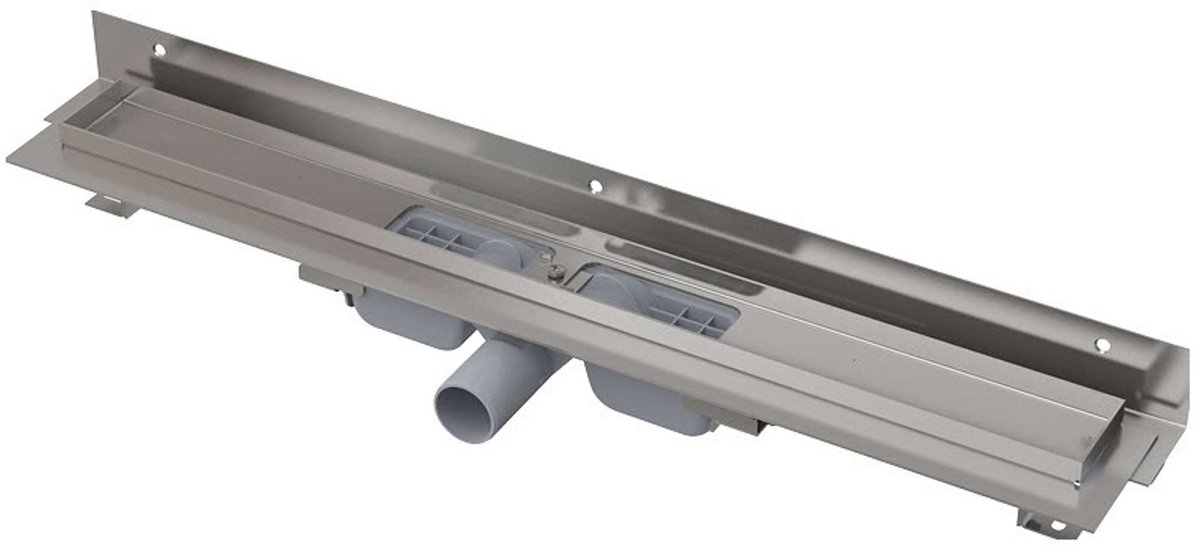 Alcadrain Douchegoten - Douchegoot Flexible Low 75 cm, met verstelbare manchet aan de wand, roestvrij staal APZ104-750